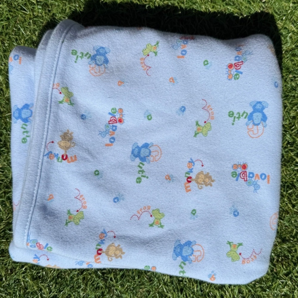 Vtg Y2K Child of Mine by Carters Cotton Baby Blanket Animal‎ Monkey Frog Lovable